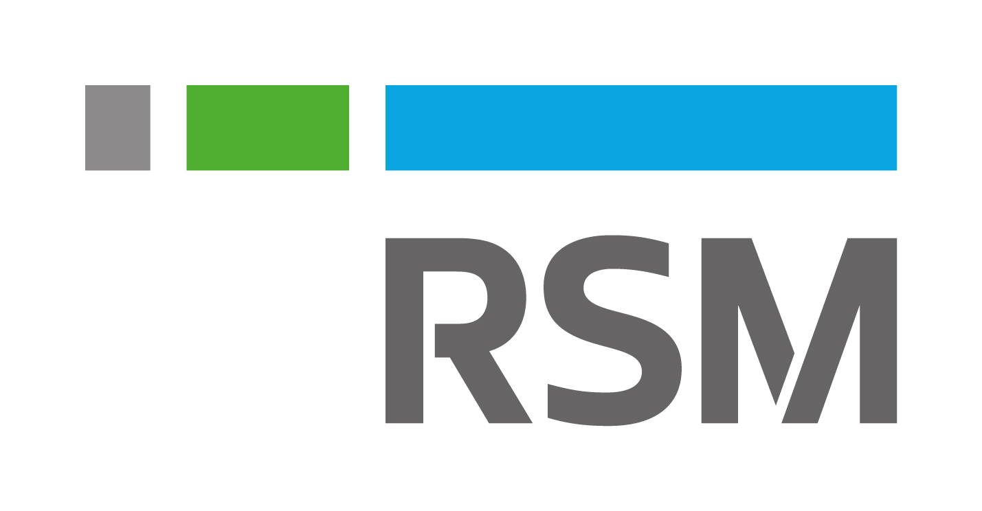 RSM logo: gray 'RSM' wordmark with a small gray square and green and blue horizontal bars above