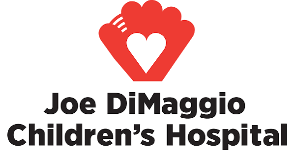 Logo for Joe DiMaggio Children's Hospital featuring a red heart-shaped emblem above the bold black text of the hospital name.