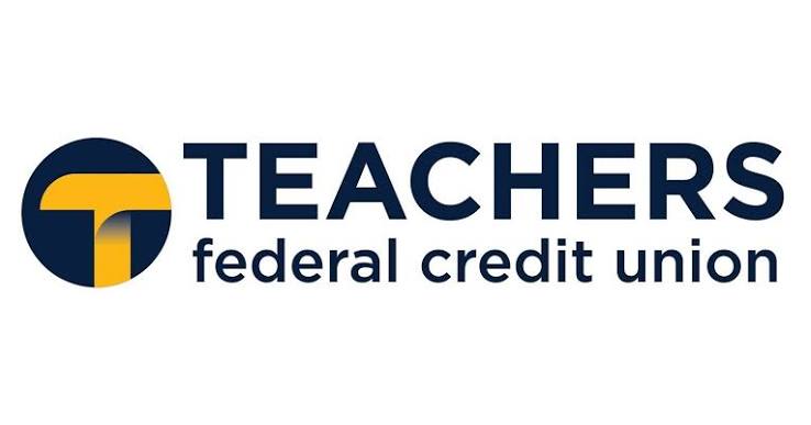 Teachers Federal Credit Union logo: dark blue circle with a yellow stylized 'T' and the word TEACHERS in navy, with 'federal credit union' beneath.