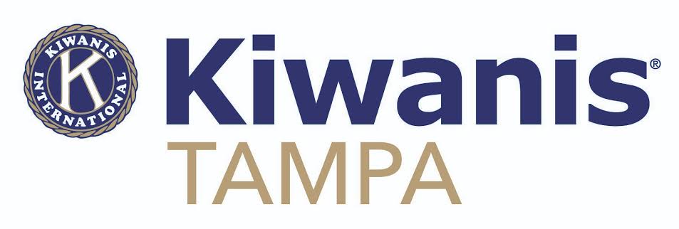 Kiwanis Tampa logo: circular blue emblem on the left and bold blue 'Kiwanis' with gold 'TAMPA' text.