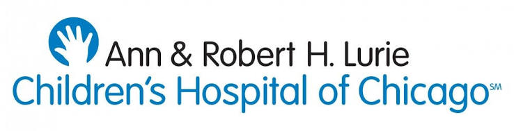 Logo for Ann & Robert H. Lurie Children's Hospital of Chicago featuring a blue hand icon and teal text.