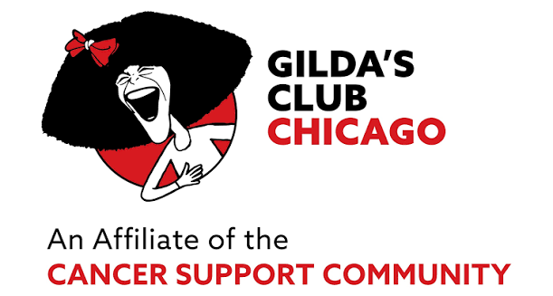 Gilda's Club Chicago logo: a laughing cartoon woman with an Afro inside a red shape, with the text 'Gilda's Club Chicago' and the tagline 'An Affiliate of the Cancer Support Community'.